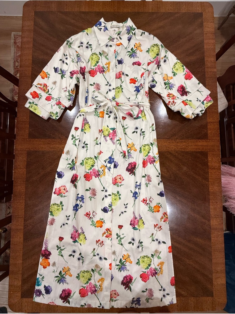 Alice + Olivia White Floral Long Dress